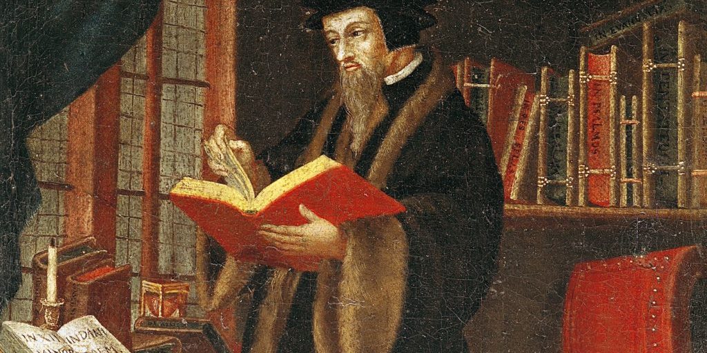 Artists-depiction-of-John-Calvin-in-his-study