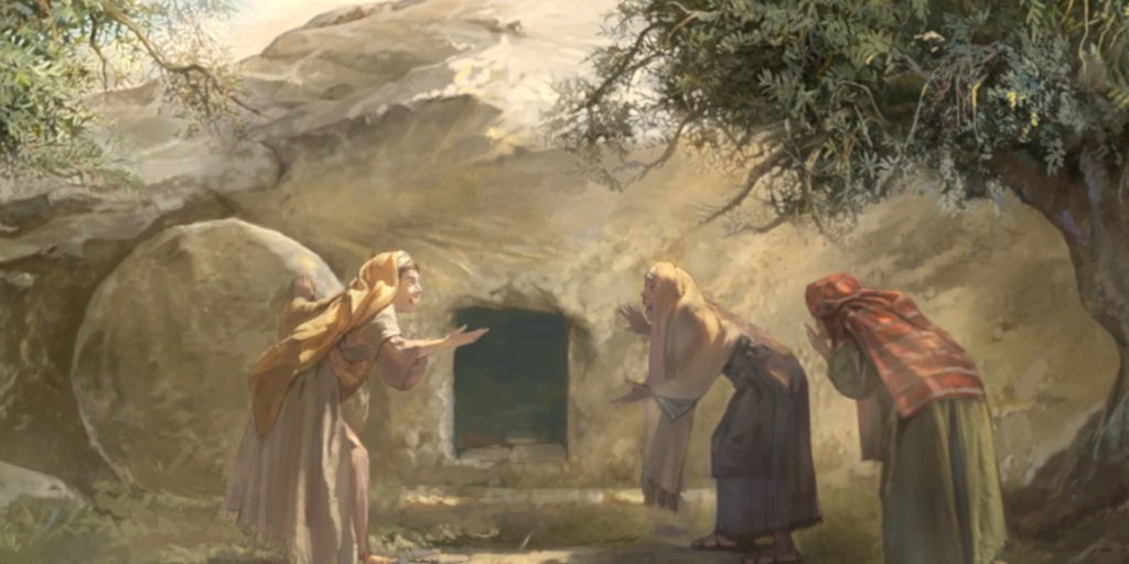 empty tomb with people